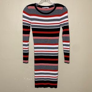 ONLY OUR STORY “SUSAN” Ribbed Knit Striped Red Black Bodycon Sweater Dress XS